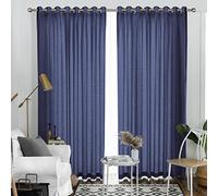 Melodieux Rideaux Semi-Transparents Bleu Marine de 274 cm de Long pour Salon, Chambre à Coucher, Aspect Lin, Rideaux rustiques à œillets, 132 x 274 cm (2 Panneaux)