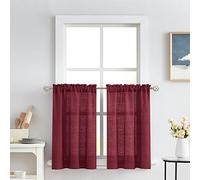 Melodieux Rideaux semi-transparents bordeaux de 114 cm de long pour cuisine, café, chambre à coucher, petites fenêtres, aspect lin avec passe-tringle, 2 panneaux