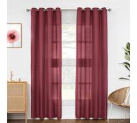 Melodieux Rideaux Semi-Transparents Bordeaux de 213,4 cm de Long pour Salon, Chambre à Coucher, Rideaux en Lin à œillets, 132,1 x 213,4 cm (2 Panneaux)