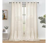 Melodieux Rideaux Semi-Transparents en Lin Beige de 243,8 cm de Long pour Salon, Chambre à Coucher, Rideaux en Lin à œillets, 132,1 x 243,8 cm (2 Panneaux)