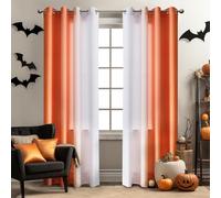 Melodieux Rideaux semi-transparents en lin ombré de 213 cm de long pour le salon, orange et blanc dégradé horizontal, œillets, 132 x 213 cm, 2 panneaux