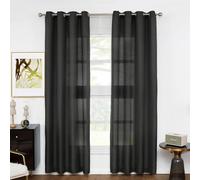 Melodieux Rideaux Semi-Transparents Noirs de 248 cm de Long pour Salon, Chambre à Coucher, Rideaux en Lin à œillets, 132 x 243 cm (2 Panneaux)