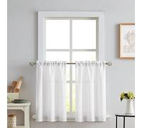 Melodieux Rideaux semi-transparents pour cuisine, café, chambre, petite fenêtre, aspect lin, rideaux en voilage, 2 panneaux