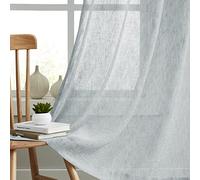 Melodieux Rideaux transparents en lin rustique de 248 cm de long pour salon, chambre à coucher, lin naturel texturé filtrant la lumière, voilages en toile de jute, 132 x 243 cm, gris (2 panneaux)