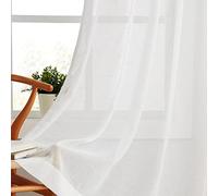 Melodieux Rideaux Transparents rustiques en Lin Naturel texturé pour Chambre à Coucher, Salon, Rideaux Transparents avec Passe-Tringle, 132 x 213 cm, Blanc (2 Panneaux)