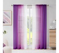 Melodieux Rideaux transparents violets ombrés de 160 cm de long pour salon, chambre à coucher, en mousseline de soie avec passe-tringle, 132 x 160 cm, 2 panneaux