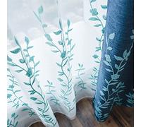 Melodieux Voilage brodé de Fleurs pour Salon, Style Ferme, avec Passe-Tringle, Blanc/Bleu, 132,1 x 243,8 cm (1 Panneau)