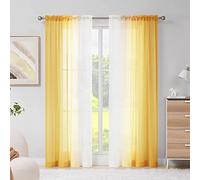 Melodieux Voilage Rideau Transparents Ombrés Lot de 2, 140x225cm Jaune/Blanc