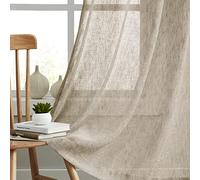 Melodieux Voilages rustiques en Lin Naturel texturé de 213,4 cm de Long pour Chambre à Coucher, Salon, Rideaux Transparents avec Passe-Tringle, 132 x 213 cm, Brun Clair (2 Panneaux)