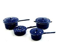 Melody Jane Maison de Poupées Miniature 1:12 Échelle Accessoire de Cuisine Métal Bleu Casserole Jeu de Poêle