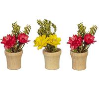 Melody Jane Pot de fleurs miniature pour maison de poupées - Jaune et rose - Accessoire de jardin miniature - Échelle 1/12