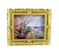 Melody Jane Poupées Miniature Van Gogh Pêche Bateaux Image Peinture dans Cadre Or