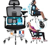 MELOKEA Chaise de Bureau 200 kg, roulettes silencieuses, accoudoirs 4D, Dossier réglable en 6P, Profondeur d'assise réglable, Coussin élastique, Chaise de Bureau pour Grandes Personnes, Chaise de