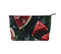 Melon in The Water Trousse à cosmétiques en velours côtelé imprimé, grande capacité, sac de rangement étanche pour articles de toilette de voyage, Noir , Taille unique