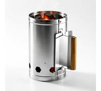 MELORIS Cheminée d'allumage en acier inoxydable de 0,8 mm avec double isolation et poignée en bois, pour jardin et camping, accessoires compatibles avec barbecue à charbon de bois Weber 7416