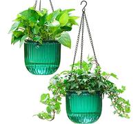 Melphoe Lot de 2 Pots de Fleurs à arrosage Automatique pour intérieur et extérieur, 16,5 cm, Panier Suspendu avec 3 Crochets et Trous de Drainage pour Jardin, Maison (émeraude)