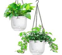Melphoe Lot de 2 Pots de Fleurs à Suspendre à Auto-arrosage pour intérieur - 16,5 cm - avec 3 Crochets et Trous de Drainage pour Jardin et Maison
