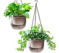 Melphoe Lot de 2 Pots de Fleurs Suspendus à Auto-arrosage pour intérieur et extérieur, 16,5 cm, Panier de Pot de Fleurs à Suspendre avec 3 Crochets et Trous de Drainage pour Jardin, Maison (Gris)