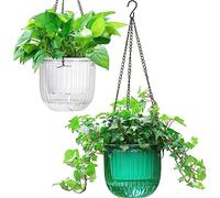 Melphoe Lot de 2 Pots de Fleurs Suspendus Auto-arrosage pour intérieur, 16,5 cm Pot de Fleurs Suspendu pour extérieur avec 3 Crochets et Trous de Drainage pour Jardin à la Maison