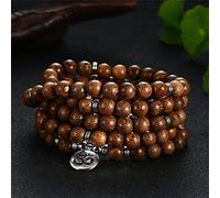 MELRIE 1 Pc Tibétain Bouddhiste Prière Mala Méditation Arbre de Vie 108 Perles Bois Bracelet Collier Chapelet Bijoux-Om