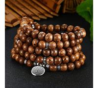 MELRIE 1 Pc Tibétain Bouddhiste Prière Mala Méditation Arbre de Vie 108 Perles Bois Bracelet Collier Chapelet Bijoux-Arbre de Vie
