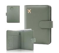 Melsbrinna Étui de passeport en cuir de qualité supérieure, imperméable, blocage RFID, porte-passeport de voyage avec porte-stylo, joli carnet de passeport pour femme/homme, Vert mousse d'air, 14.5*12