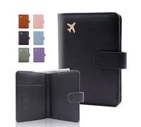 Melsbrinna Étui de passeport en cuir de qualité supérieure, imperméable, blocage RFID, porte-passeport de voyage avec porte-stylo, joli carnet de passeport pour femme/homme, UP-BLACK, 14.5*12*1.8CM