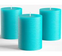 Melt Candle Company Lot de 3 Turquoise 7,5 x 10 cm Bougies piliers non parfuméespour Mariages, restaurants, décoration de Maison, Spa, église, mèche en Coton Qui ne Fume Pas