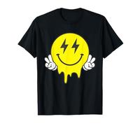 Melting Happy Face Lightning Eyes Peace Hands Retro Groovy T-Shirt