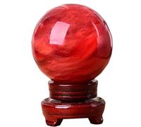 Melting Red Quartz Crystal Ball, Ornament with Wood Stand, Crystals Gemstone Sphere for Feng Shui Desktop Ornaments,Hand-Made,19cm