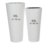 MELTOM Lot de 2 Pots de Fleurs Ronds H 68,5 + 78,5 cm Blanc Relief 3D | Pots 43,7 + 63 L · bacs amovibles 9 + 13,7 L à poignées · hauteurs 68,5 + 78,5 cm · sans trou · int. & ext.
