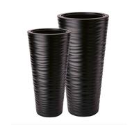 MELTOM Lot de 2 Pots de Fleurs Ronds H 68,5 + 78,5 cm Noir Relief 3D | Pots 43,7 + 63 L · bacs amovibles 9 + 13,7 L à poignées · hauteurs 68,5 + 78,5 cm · sans trou · int. & ext.