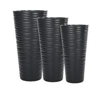 MELTOM Lot de 3 Pots de Fleurs Ronds H 56,5 + 68,5 + 78,5 cm Noir Relief 3D | Pots 25 + 43,7 + 63 L · bacs amovibles 5,5 + 9 + 13,7 L à poignées · hauteurs 56,5 + 68,5 + 78,5 cm · sans trou · int. & ext.