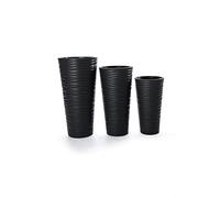 MELTOM Lot de 3 Pots de Fleurs Ronds H 56,5 à 78,5 cm Anthracite Relief 3D | Pots 25 + 43,7 + 63 L · bacs amovibles 5,5 + 9 + 13,7 L à poignées · hauteurs 56,5 + 68,5 + 78,5 cm · sans trou · int. & ext.