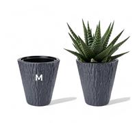 MELTOM Pot de Fleur décoratif Rond, Fin et Haut, Effet écorce 3D avec Insert Amovible (Anthacite, M - 34 cm)