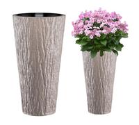 MELTOM Pot de Fleur décoratif Rond, Fin et Haut, Effet écorce 3D avec Insert Amovible (Taupe, XXL - 80 cm)