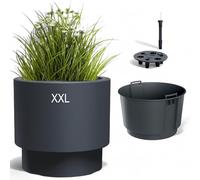 MELTOM Pot de fleurs avec insert amovible - Rond - Résistant au gel - Moderne - Mat - Système d'irrigation (anthracite, taille XXL - 47 cm)