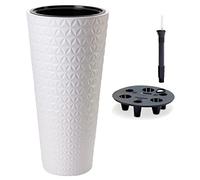 MELTOM Pot de fleurs avec système d'irrigation effet 3D diamant rond fin haut couleur blanc DxH 40 x 79 cm