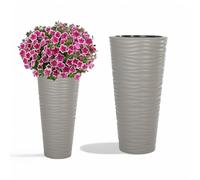 MELTOM Pot de Fleurs étroit et Rond avec Effet 3D ondulé, Insert Amovible Haut (Grau, XL - 57 cm)