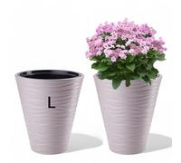 MELTOM Pot de Fleurs étroit et Rond avec Effet 3D ondulé, Insert Amovible Haut (Taupe, L - 45 cm)