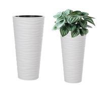 MELTOM Pot de Fleurs étroit et Rond avec Effet 3D ondulé, Insert Amovible Haut (Weiß, XL - 57 cm)