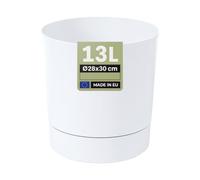 MELTOM Pot de Fleurs H 30 cm Ø 28 cm Rond Blanc Mat avec Soucoupe Intérieur | Pot rond mat · soucoupe dévissable · Ø haut 28 cm, bas 24,3 cm · 13 L · pour plantes d'intérieur · déco · moderne