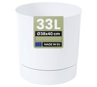 MELTOM Pot de Fleurs H 40 cm Ø 38 cm Rond Blanc Mat avec Soucoupe Intérieur | Pot rond mat · soucoupe dévissable · Ø haut 38 cm, bas 33,5 cm · 33 L · pour plantes d'intérieur · déco · moderne