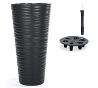 MELTOM Pot de Fleurs H 79 cm Ø 40 cm Anthracite Vagues 3D à Réserve d'eau | Pot rond à vagues 3D · réserve d'eau avec indicateur · bac 13,7 L · sans trou · 63 L · intérieur et extérieur · léger · déco