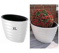 MELTOM Pot de fleurs ovale avec insert - Effet 3D - Vagues - Blanc (L x H) : 58,5 x 43 cm
