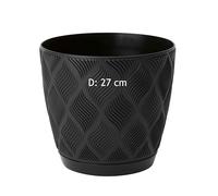 MELTOM Pot de Fleurs Rond Ø 27 cm Noir avec Soucoupe Intégrée Relief 3D | Ø haut 26,6 cm · base 18,7 cm · hauteur 24,6 cm · 10 L · soucoupe intégrée · 100 % plastique recyclé