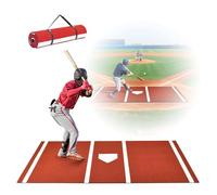 MeLtor Tapis de Frappe Softball, Tapis D'EntraîNement Au Softball avec Marbre, Tapis de Frappe de Baseball AntidéRapant, avec Caoutchouc AntidéRapant pour L'EntraîNement Au BâTon,Red-116cm*300cm