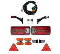 MelTruck Kit éclairage LED remorque complet 5-9m - Feux arrière LED Neon 5 fonctions IP67, feux gabarit blancs/jaunes QS075 ou CLICK-ON, câble 13 broches, 12-24V, homologué E9