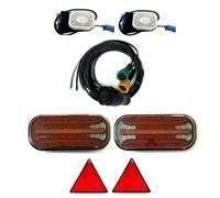 MelTruck Kit Éclairage Remorque LED 6 Fonctions avec Câble 13 Broches 5 m + Feux de Gabarit + Triangles Réfléchissants - 12-36V, Baïonnette, E9/E20