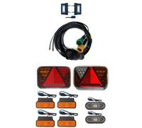 MelTruck Kit éclairage remorque LED, feux arrière, 13 broches, câble 7,7 m | Homologué E9, 5 fonctions, feux de gabarit jaunes avec support